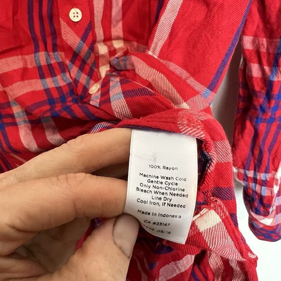 Talbots plaid woven button down blouse LG rayon fall autmn cozy - Picture 4 of 7